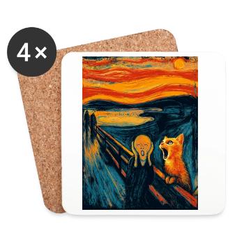 Halloween Katze – Kunstmotiv im Van Gogh Stil - Untersetzer (4er-Set) - Weiß - Vorne