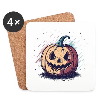 Citrouille jackolantern graphique - Dessous de verre (lot de 4) - blanc - Devant