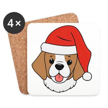 Hund mit Weihnachtsmütze - Untersetzer (4er-Set) - Weiß - Vorne