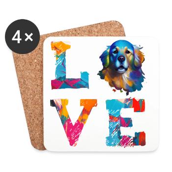 Golden Retriever Love aquarelle Art pour les amoureux des chiens - Dessous de verre (lot de 4) - blanc - Devant