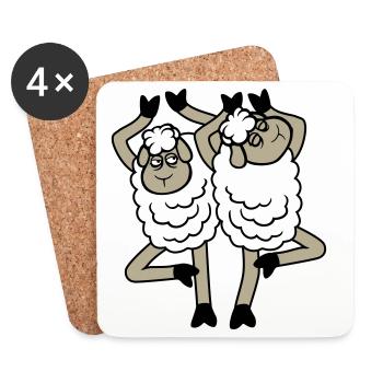 Couple de moutons en colère perturbé arbre pose Yoga Rempel - Dessous de verre (lot de 4) - blanc - Devant