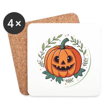 Citrouille Halloween Cercle Floral - Dessous de verre (lot de 4) - blanc - Devant