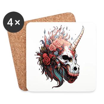 Crâne de licorne avec des fleurs - Dessous de verre (lot de 4) - blanc - Devant