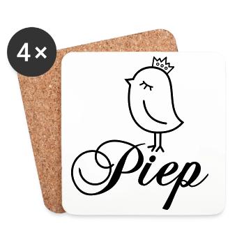 Spatz Piep mit Krone – Piepmatz Vogel Cartoon - Untersetzer (4er-Set) - Weiß - Vorne