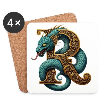 Dragon Ornamented around the letter R - Coasters (set of 4) - white - Front