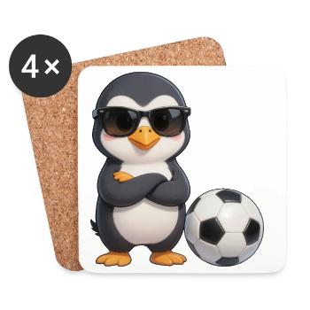 Süßer Pinguin Fußballspieler Cartoon  - Untersetzer (4er-Set) - Weiß - Vorne