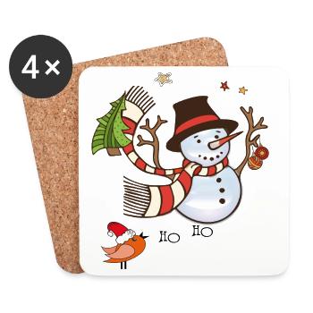 Bonhomme de neige d’hiver avec écharpe rouge - Dessous de verre (lot de 4) - blanc - Devant