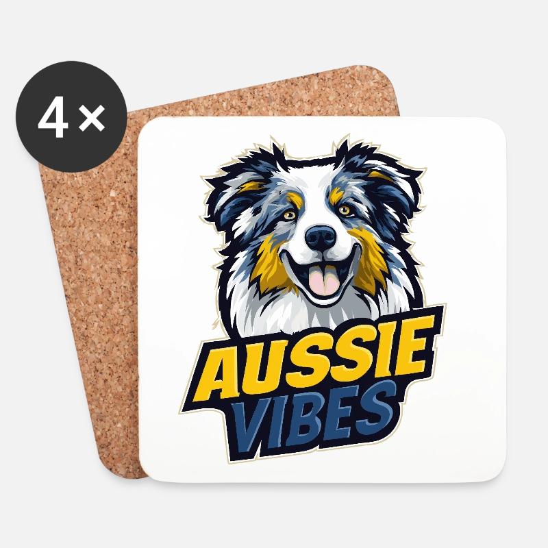 Australian Shepherd – AUSSIE VIBES - Untersetzer (4er-Set) - Weiß