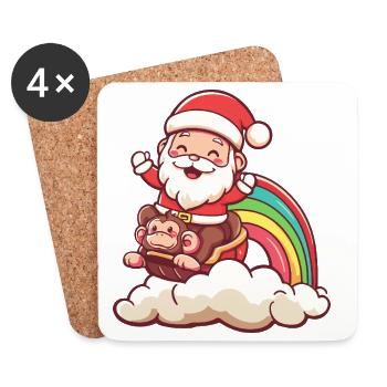 Singe Père Noël - Dessous de verre (lot de 4) - blanc - Devant
