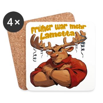 Tinsel Moose: In the past, there was more tinsel deer xmas - Coasters (set of 4) - white - Front