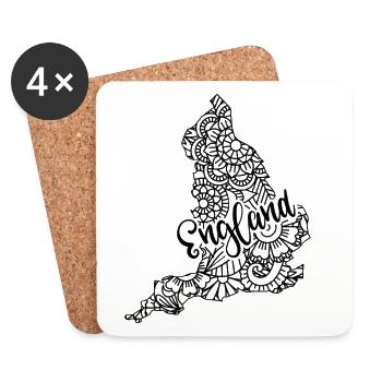 England Mandala Map London UK British - Coasters (set of 4) - white - Front