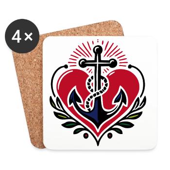 Herz Kreuz Anker  Glaube Liebe Hoffnung - Untersetzer (4er-Set) - Weiß - Vorne