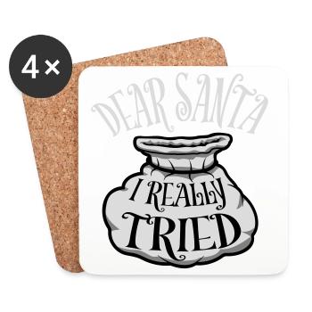 Cher Père Noël, j’ai vraiment essayé l’humour de Noël drôle - Dessous de verre (lot de 4) - blanc - Devant