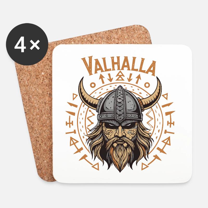 Mächtiger Wikinger mit Walhalla-Helm - Untersetzer (4er-Set) - Weiß