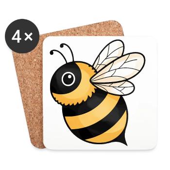 Happy Bee Jaune Noir - Dessous de verre (lot de 4) - blanc - Devant