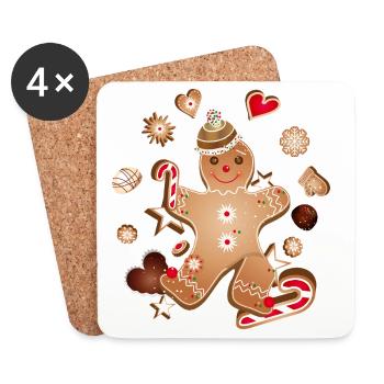 Fröhlicher Lebkuchenmann mit Weihnachtsplätzchen - Untersetzer (4er-Set) - Weiß - Vorne