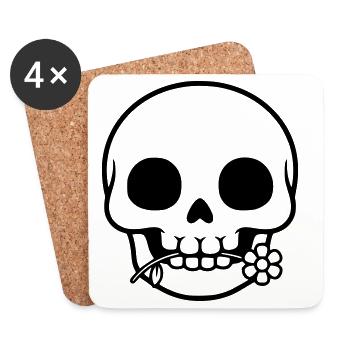 Totenkopf mit Blume | Leben & Tod Symbol - Untersetzer (4er-Set) - Weiß - Vorne