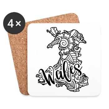 Wales Welsh Dragon Mandala Map - Coasters (set of 4) - white - Front