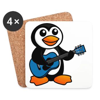 Funny Penguin with Guitar Cartoon Musician - Coasters (set of 4) - white - Front