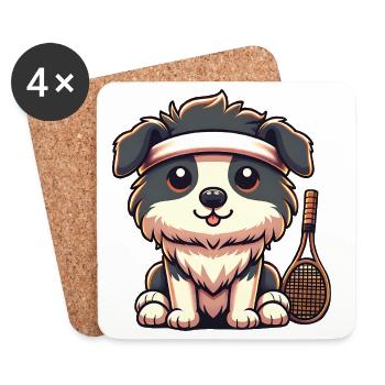 Tennis Hund Mit Stirnband Und Schläger - Untersetzer (4er-Set) - Weiß - Vorne