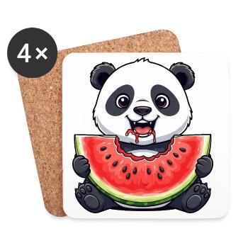 Cute Panda Cartoon Watermelon Summer Fruit - Coasters (set of 4) - white - Front