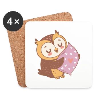 Hibou Doux Étreinte Cœur - Dessous de verre (lot de 4) - blanc - Devant