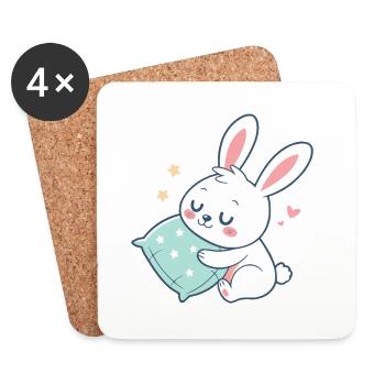 Cuddly bunny and starry pillow - Coasters (set of 4) - white - Front
