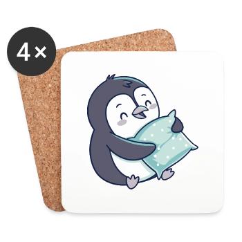Cuddly Penguin with Blue Pillow - Coasters (set of 4) - white - Front
