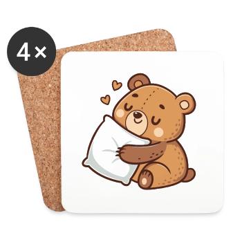 Soft cuddly bear on pillow - Coasters (set of 4) - white - Front