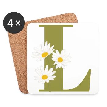 Lettre l vert marguerites - Dessous de verre (lot de 4) - blanc - Devant