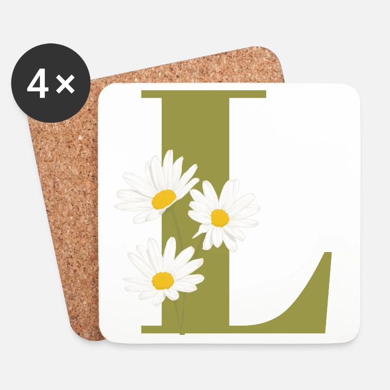 Buchstabe l Grüne Gänseblümchen - Untersetzer (4er-Set) - Weiß
