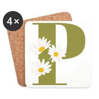 Lettre p vert marguerites - Dessous de verre (lot de 4) - blanc - Devant
