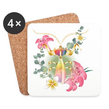 Tropical insect with flowers – mystical nature motif - Coasters (set of 4) - white - Front