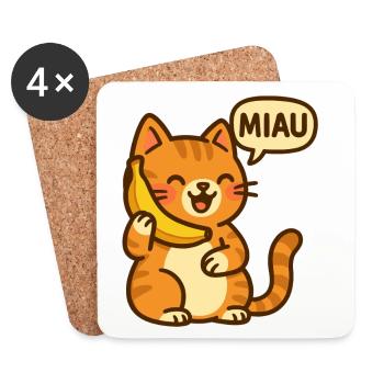 Chat au téléphone - Dessous de verre (lot de 4) - blanc - Devant
