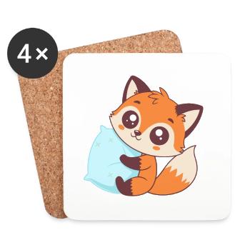 Cozy Fox with Blue Pillow - Coasters (set of 4) - white - Front