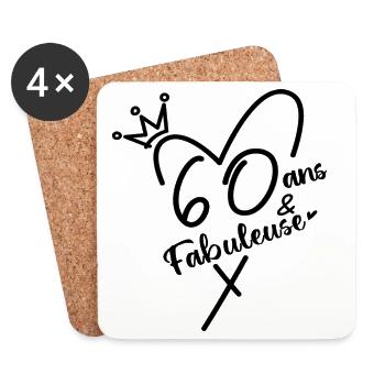 60 Ans Et Fabuleuse Cadeau Anniversaire Femme  - Dessous de verre (lot de 4) - blanc - Devant