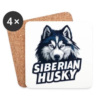 Siberian Husky Head Illustration - Coasters (set of 4) - white - Front
