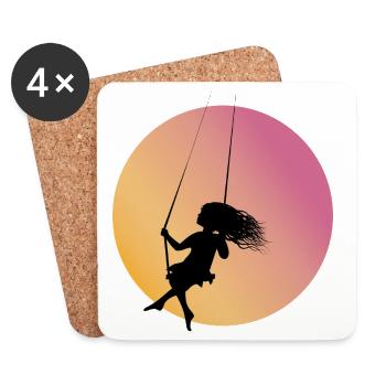 Silhouette de fille sur la balançoire au coucher du soleil - Dessous de verre (lot de 4) - blanc - Devant