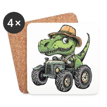 Dinosaure T-Rex Tracteur Agriculteur - Dessous de verre (lot de 4) - blanc - Devant