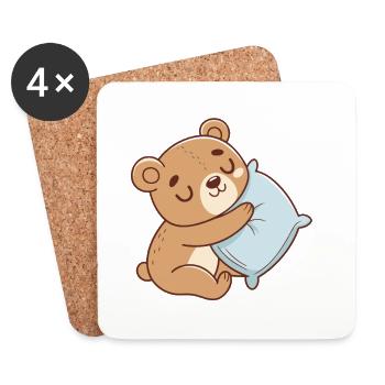 Cuddly Bear and Blue Pillow - Coasters (set of 4) - white - Front