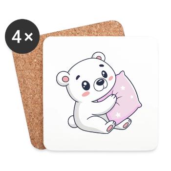 Cuddly White Bear on Starry Cushion - Coasters (set of 4) - white - Front