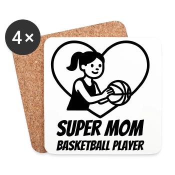 Super Mama Basketballerin – Herz Design - Untersetzer (4er-Set) - Weiß - Vorne