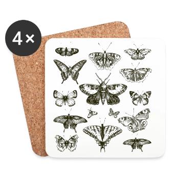 Papillons dessinés à la main vintage - Dessous de verre (lot de 4) - blanc - Devant