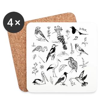 Birds Lovers, Retro Bird Tattoo - Coasters (set of 4) - white - Front