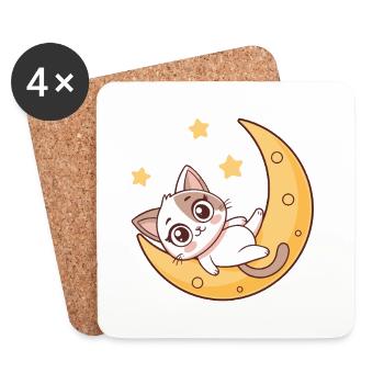 Dreamy kitten on the moon - Coasters (set of 4) - white - Front