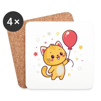 Kawaii balloon cat and confetti - Coasters (set of 4) - white - Front