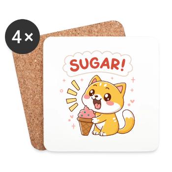 Chat Kawaii Crème Glacée Sucre - Coasters (set of 4) - white - Front