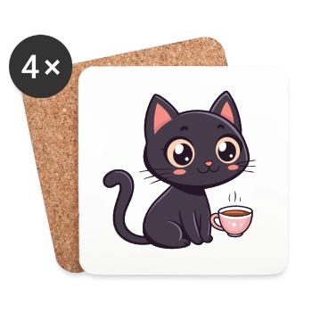 Black Cat Sweet Coffee - Untersetzer (4er-Set) - Weiß - Vorne