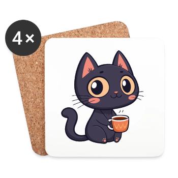 Niedliche Kaffee-Schwarze Katze - Untersetzer (4er-Set) - Weiß - Vorne