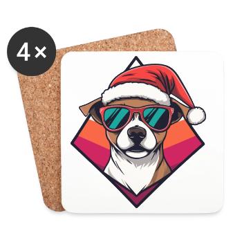 Santas Hund im Retro-Diamant - Untersetzer (4er-Set) - Weiß - Vorne